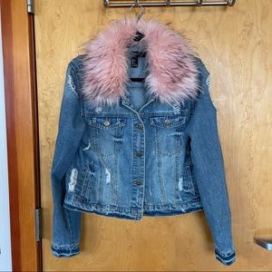 Pink Faux Fur Jean Jacket